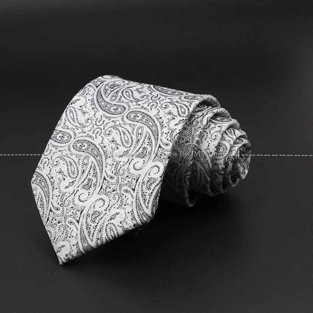 ZONFAZ Silver Grey Solid Striped Paisley Flower Neckties