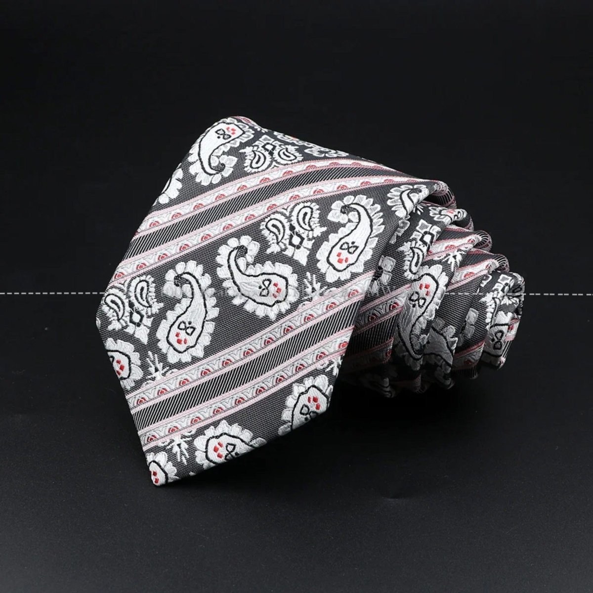 ZONFAZ Silver Grey Solid Striped Paisley Flower Neckties