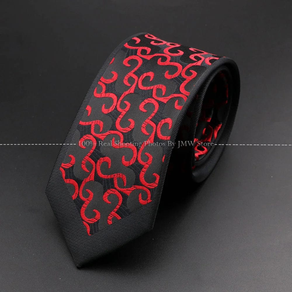 ZONFAZ Skinny Black Floral Paisley Patchwork Tie