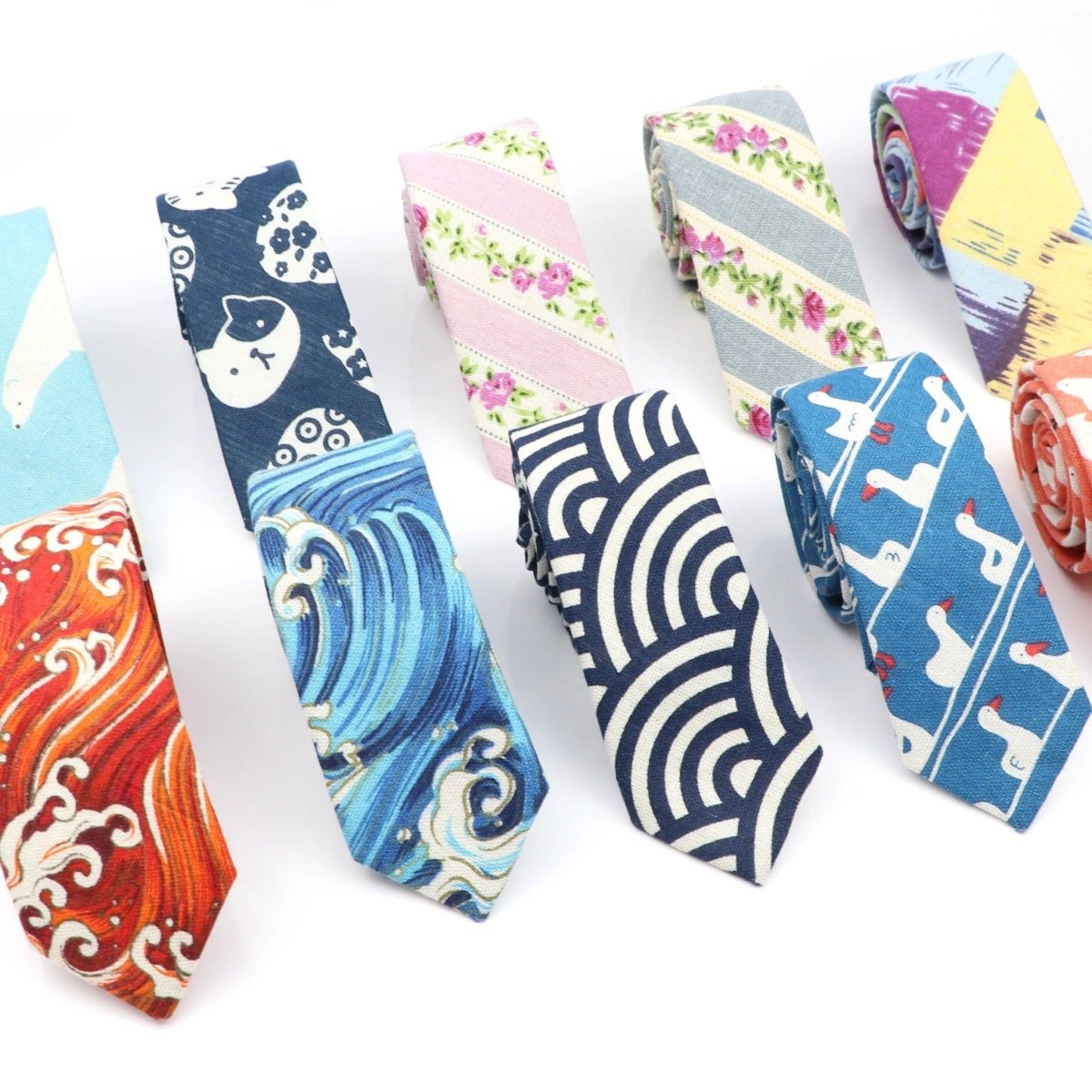 ZONFAZ Skinny Linen Cute Cartoon Ties For Men 6cm Width