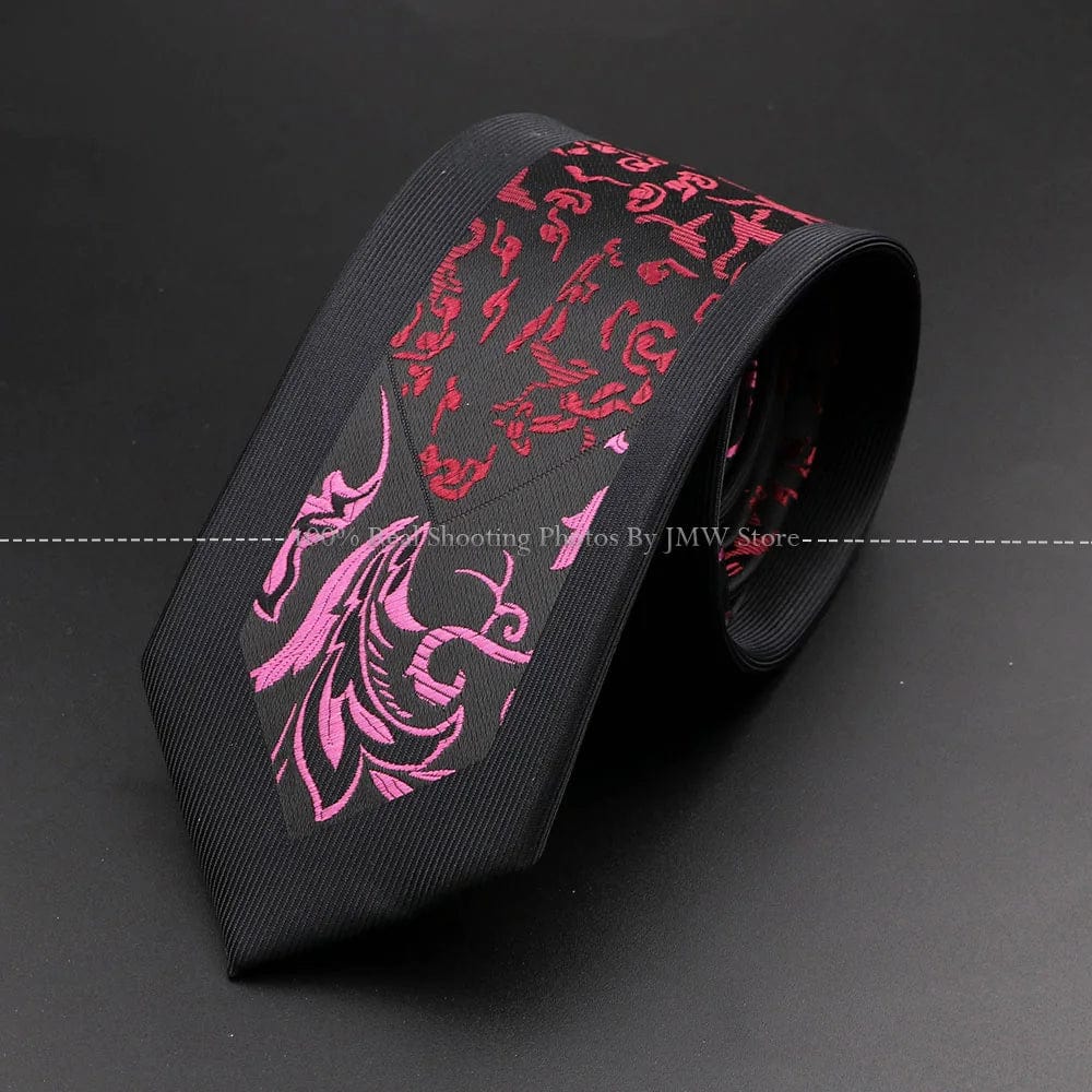 ZONFAZ Skinny Red Floral Paisley Patchwork Ties