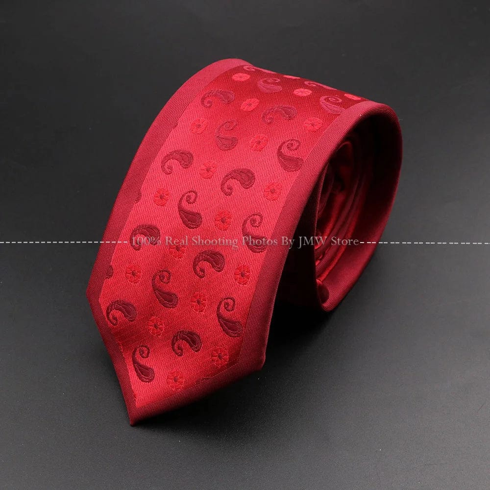 ZONFAZ Skinny Red Floral Paisley Patchwork Ties