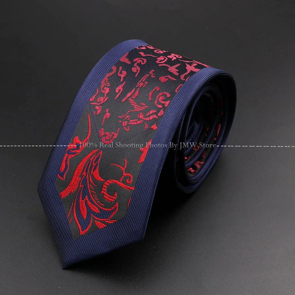 ZONFAZ Skinny Red Floral Paisley Patchwork Ties