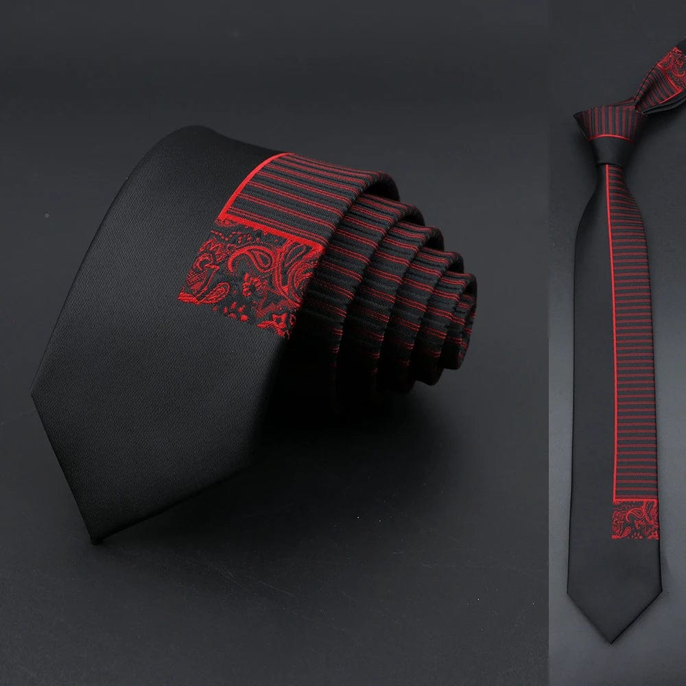 ZONFAZ Skinny Silk Ties Red Black Patchwork Necktie