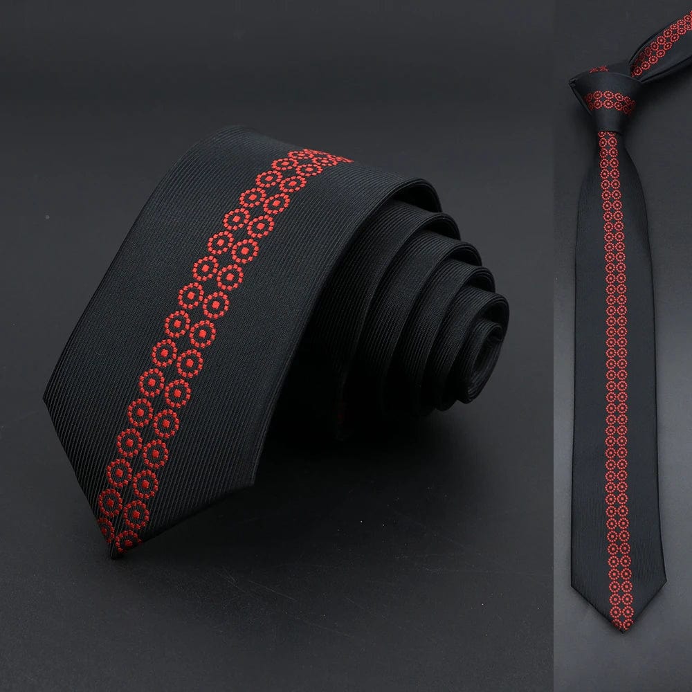 ZONFAZ Skinny Silk Ties Red Black Patchwork Necktie