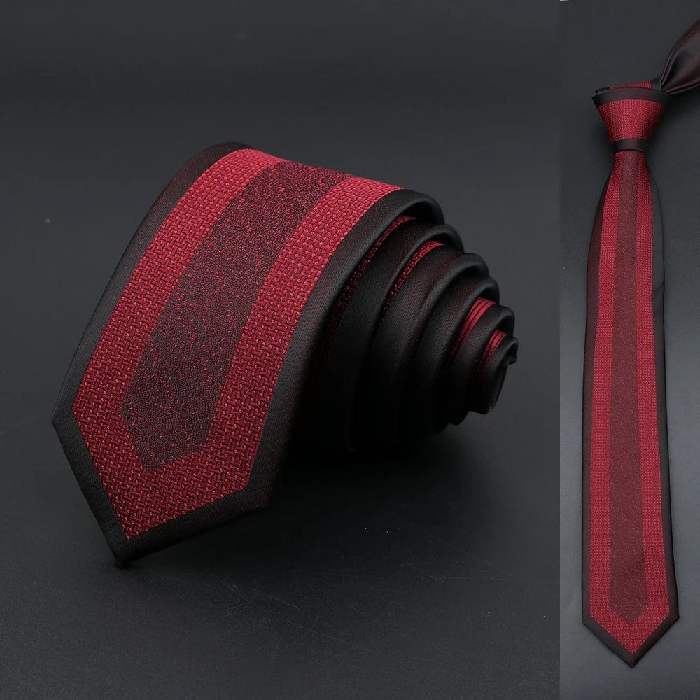 ZONFAZ Skinny Silk Ties Red Black Patchwork Necktie