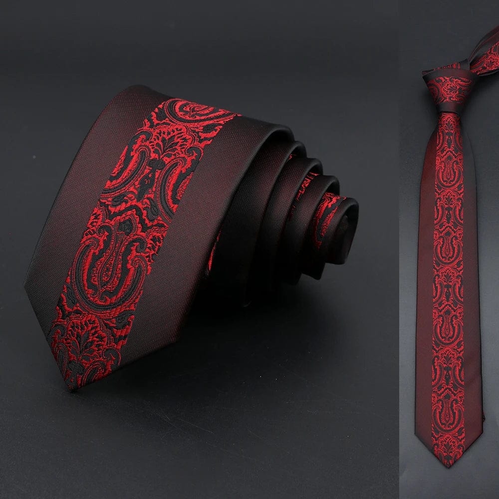 ZONFAZ Skinny Silk Ties Red Black Patchwork Necktie