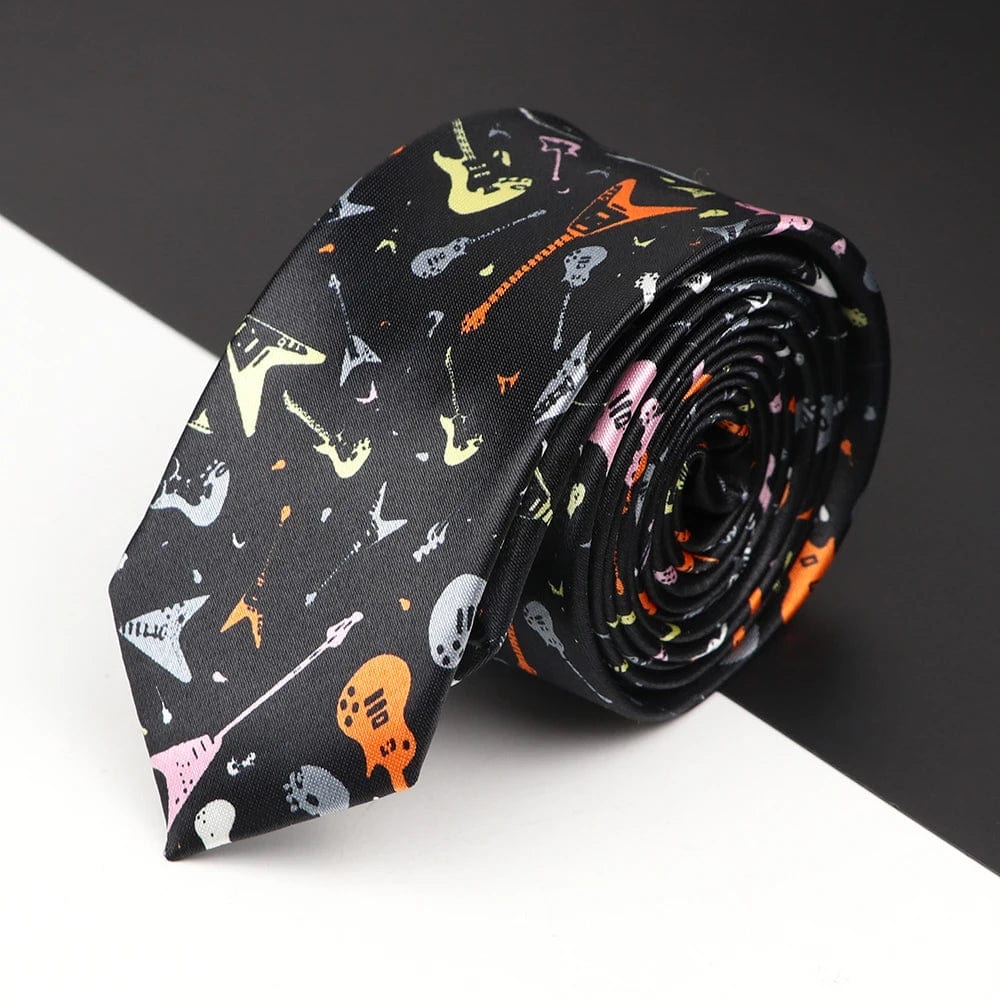 ZONFAZ Slim Music Piano Pattern Ties Skinny Musical Notes Printed Silk Ties 5cm Width