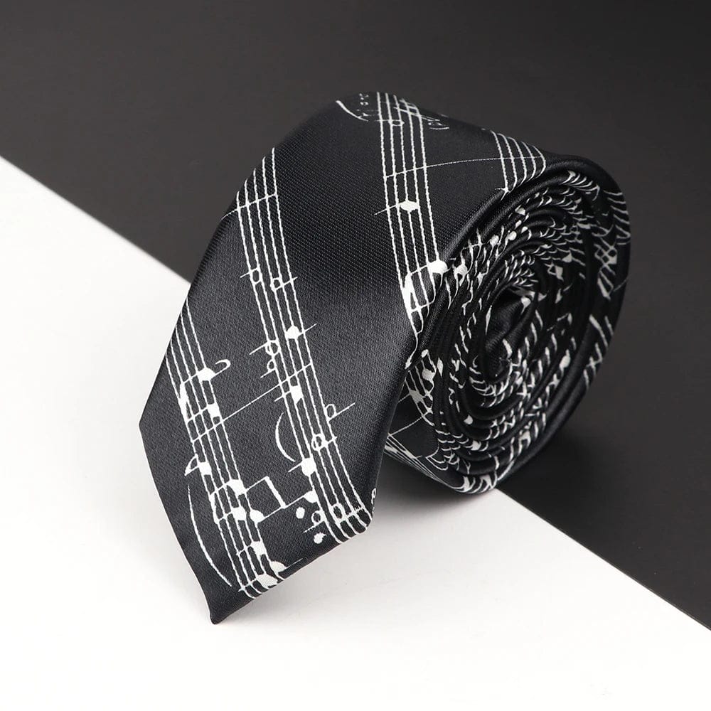 ZONFAZ Slim Music Piano Pattern Ties Skinny Musical Notes Printed Silk Ties 5cm Width