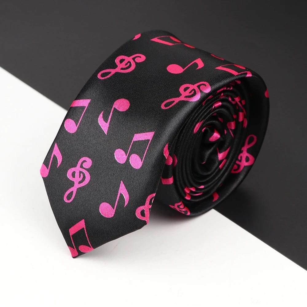 ZONFAZ Slim Music Piano Pattern Ties Skinny Musical Notes Printed Silk Ties 5cm Width