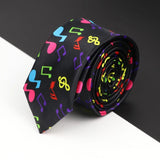 ZONFAZ Slim Music Piano Pattern Ties Skinny Musical Notes Printed Silk Ties 5cm Width