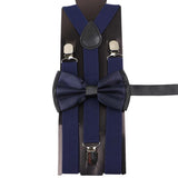 ZONFAZ Solid Color Adjustable Suspender Bowtie Set for Men Women