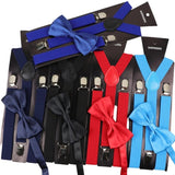 ZONFAZ Solid Color Adjustable Suspender Bowtie Set for Men Women