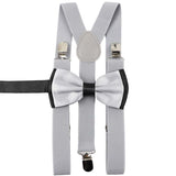 ZONFAZ Solid Color Adjustable Suspender Bowtie Set for Men Women