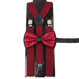 ZONFAZ Solid Color Adjustable Suspender Bowtie Set for Men Women