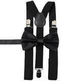 ZONFAZ Solid Color Adjustable Suspender Bowtie Set for Men Women