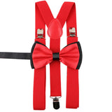 ZONFAZ Solid Color Adjustable Suspender Bowtie Set for Men Women