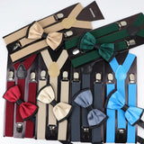 ZONFAZ Solid Color Adjustable Suspender Bowtie Set for Men Women