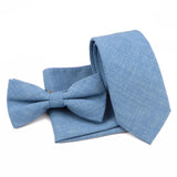 ZONFAZ Solid Color Cotton Tie Bowtie Handkerchief Set