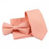 ZONFAZ Solid Color Cotton Tie Bowtie Handkerchief Set