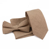 ZONFAZ Solid Color Cotton Tie Bowtie Handkerchief Set