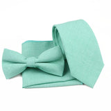 ZONFAZ Solid Color Cotton Tie Bowtie Handkerchief Set