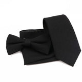 ZONFAZ Solid Color Cotton Tie Bowtie Handkerchief Set