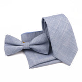 ZONFAZ Solid Color Cotton Tie Bowtie Handkerchief Set