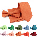 ZONFAZ Solid Color Cotton Tie Bowtie Handkerchief Set