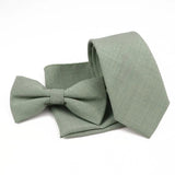 ZONFAZ Solid Color Cotton Tie Bowtie Handkerchief Set