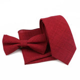 ZONFAZ Solid Color Cotton Tie Bowtie Handkerchief Set