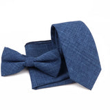 ZONFAZ Solid Color Cotton Tie Bowtie Handkerchief Set