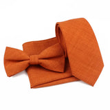 ZONFAZ Solid Color Cotton Tie Bowtie Handkerchief Set