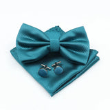 ZONFAZ Solid Color Silk Bow Tie Pocket Square Cufflinks Set