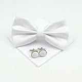 ZONFAZ Solid Color Silk Bow Tie Pocket Square Cufflinks Set