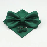 ZONFAZ Solid Color Silk Bow Tie Pocket Square Cufflinks Set