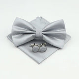 ZONFAZ Solid Color Silk Bow Tie Pocket Square Cufflinks Set