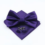 ZONFAZ Solid Color Silk Bow Tie Pocket Square Cufflinks Set