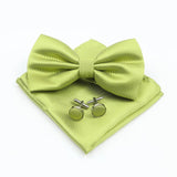 ZONFAZ Solid Color Silk Bow Tie Pocket Square Cufflinks Set