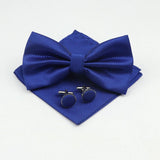 ZONFAZ Solid Color Silk Bow Tie Pocket Square Cufflinks Set