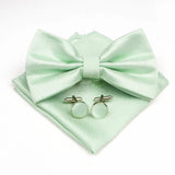 ZONFAZ Solid Color Silk Bow Tie Pocket Square Cufflinks Set