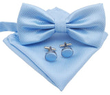 ZONFAZ Solid Color Silk Bow Tie Pocket Square Cufflinks Set