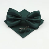 ZONFAZ Solid Color Silk Bow Tie Pocket Square Cufflinks Set