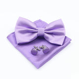 ZONFAZ Solid Color Silk Bow Tie Pocket Square Cufflinks Set