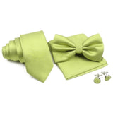 ZONFAZ Solid Color Silk Tie Set Mens Plaid Necktie Bowtie Pocket Square Cufflink Set