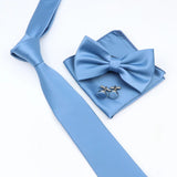 ZONFAZ Solid Color Tie Bowtie Pocket Square Cufflinks Set