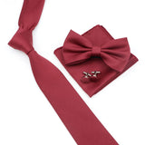 ZONFAZ Solid Color Tie Bowtie Pocket Square Cufflinks Set