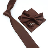 ZONFAZ Solid Color Tie Bowtie Pocket Square Cufflinks Set