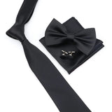 ZONFAZ Solid Color Tie Bowtie Pocket Square Cufflinks Set