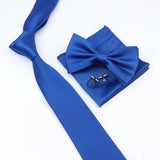 ZONFAZ Solid Color Tie Bowtie Pocket Square Cufflinks Set